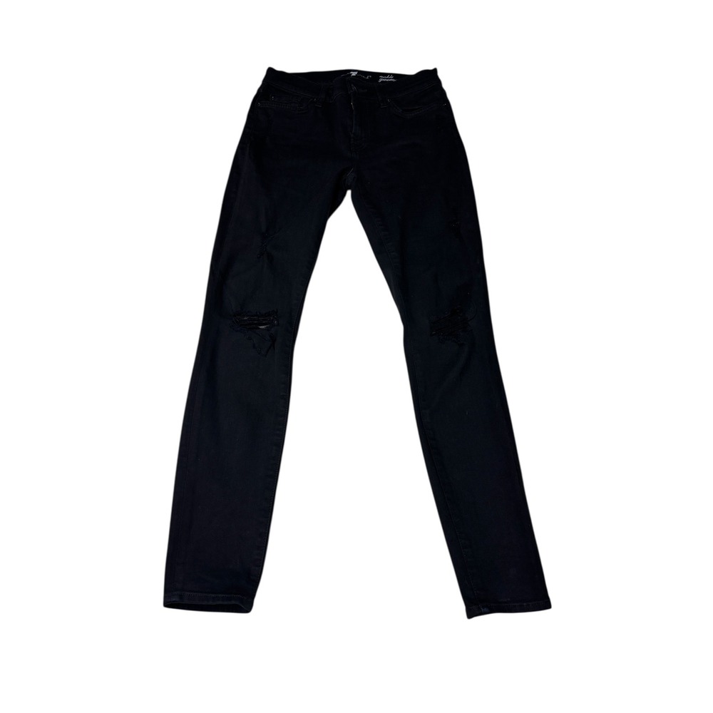 7 For All Mankind Ankle Gwenevere Black Distressed Skinny Jeans Womens 28X28